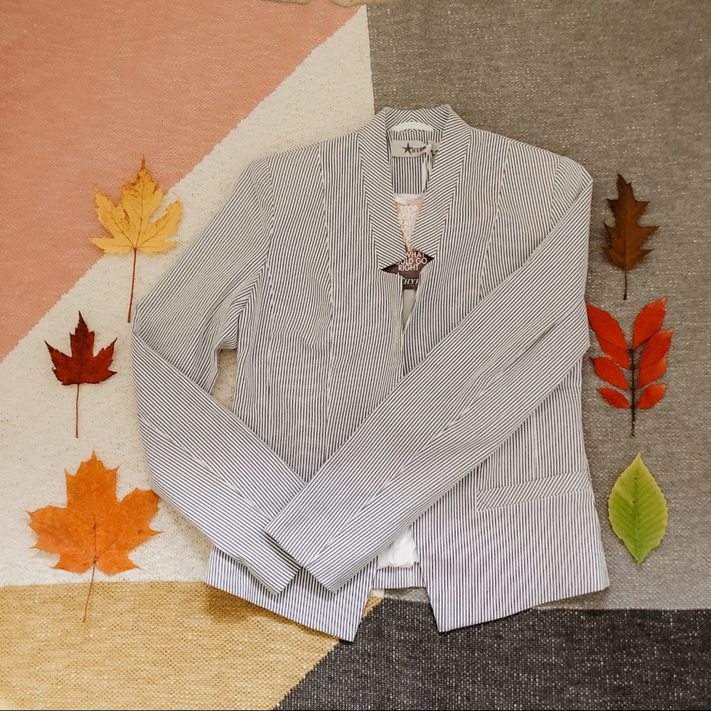 White and blue striped blazer